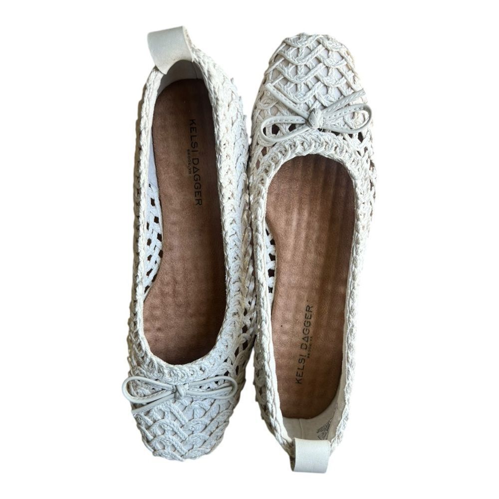 Anthropologie Kelsi Dagger Brooklyn Frankie Crochet White Ballet Flats Sz 7.5 - Picture 5 of 7